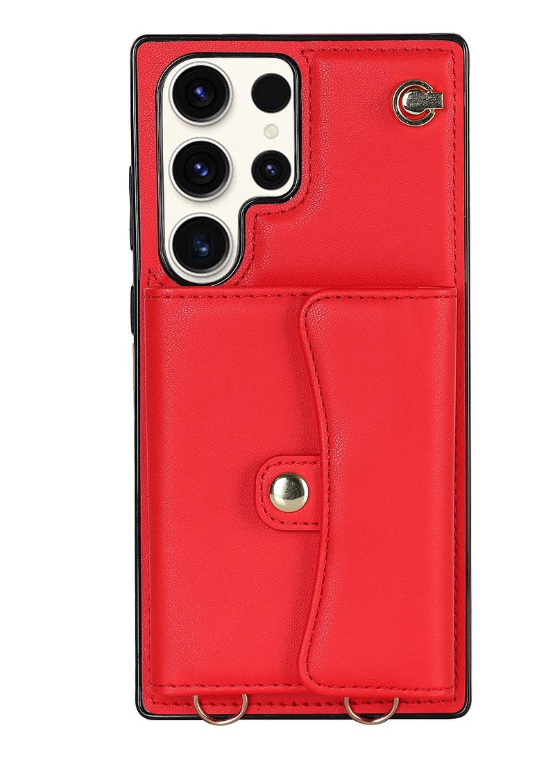 Suteni Crossbody Strap Back Cover Card Slots Leather Phone Case for Samsung - Image 1