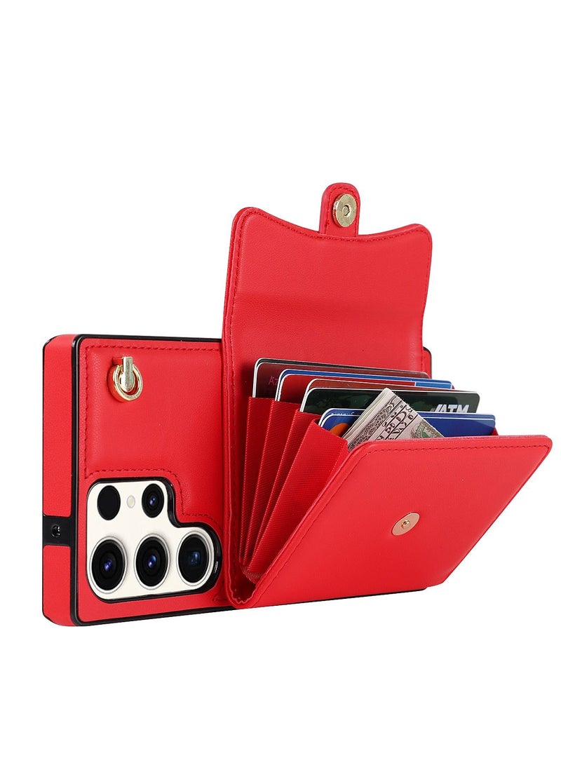 Suteni Crossbody Strap Back Cover Card Slots Leather Phone Case for Samsung - Image 3