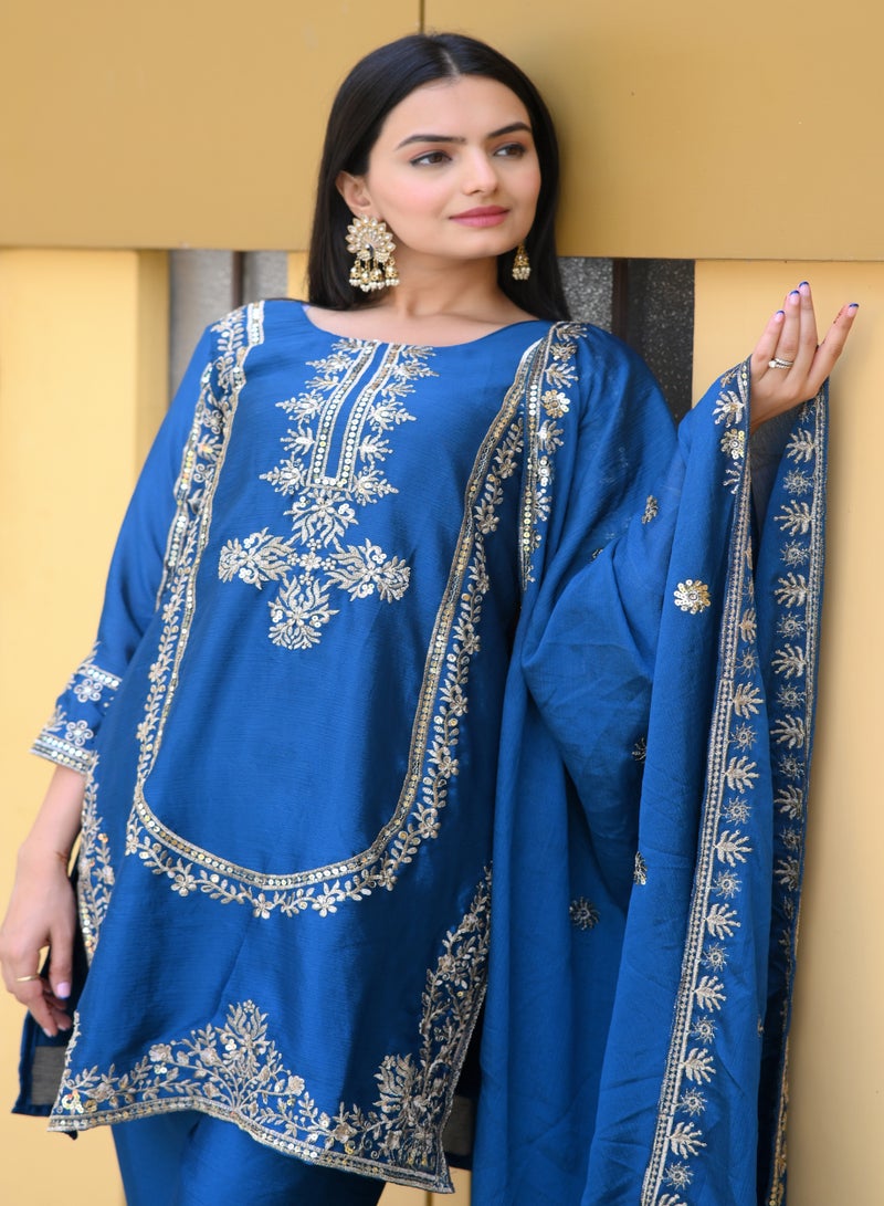 Presenting new designer embroidered Chinnon suit with sequence embroidered work - Image 4