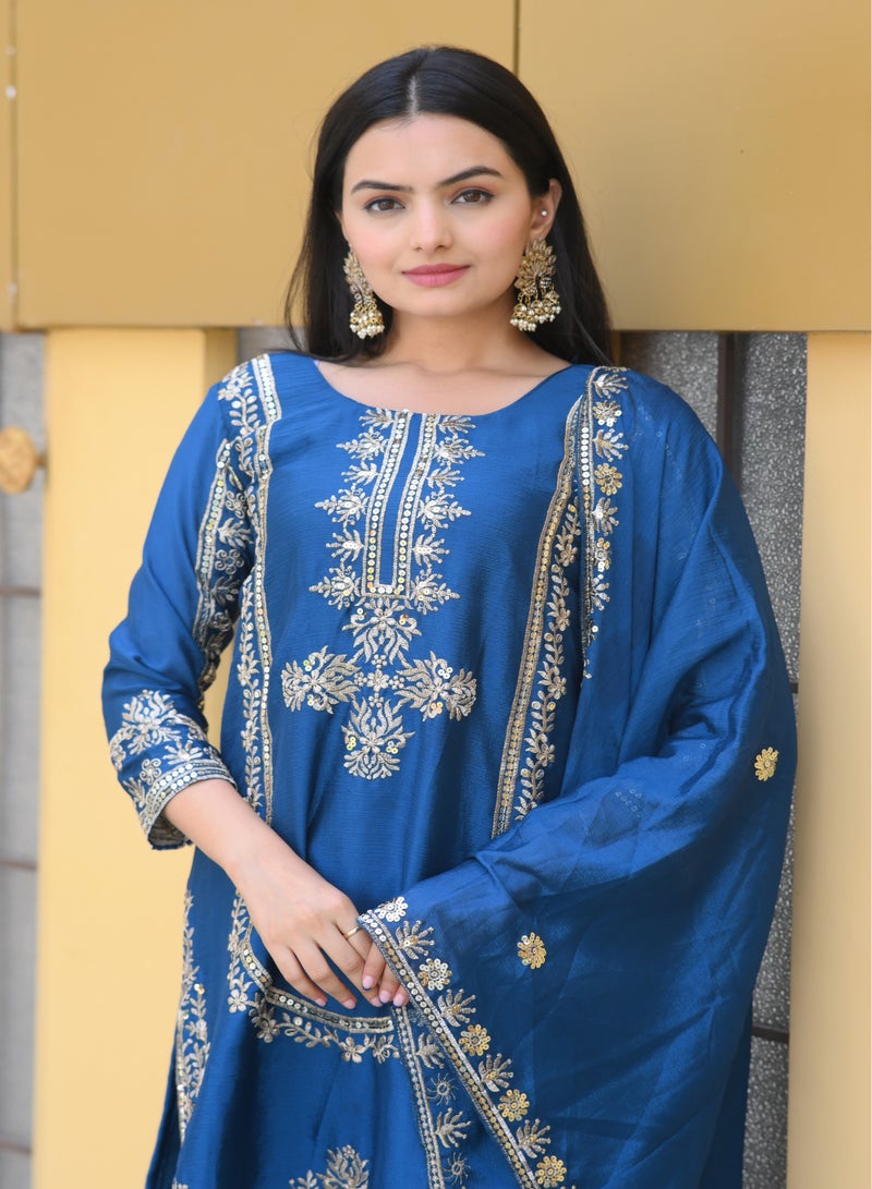 Presenting new designer embroidered Chinnon suit with sequence embroidered work - Image 1
