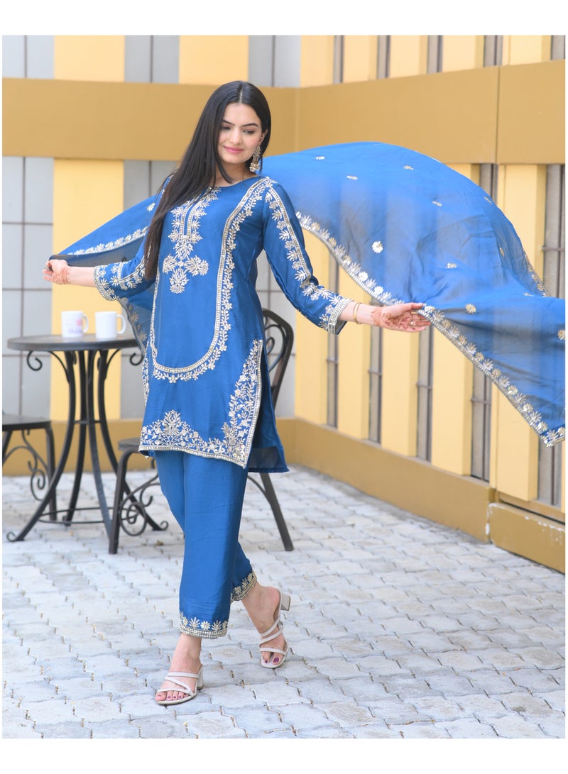 Presenting new designer embroidered Chinnon suit with sequence embroidered work - Image 3