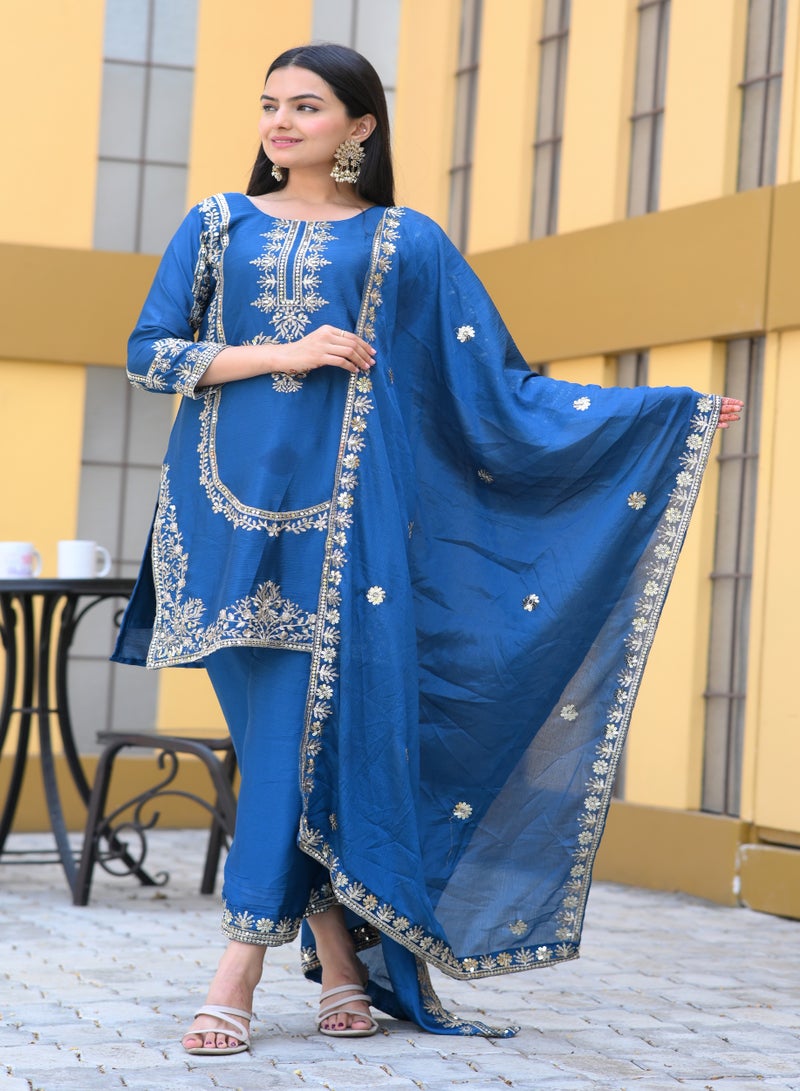 Presenting new designer embroidered Chinnon suit with sequence embroidered work - Image 2