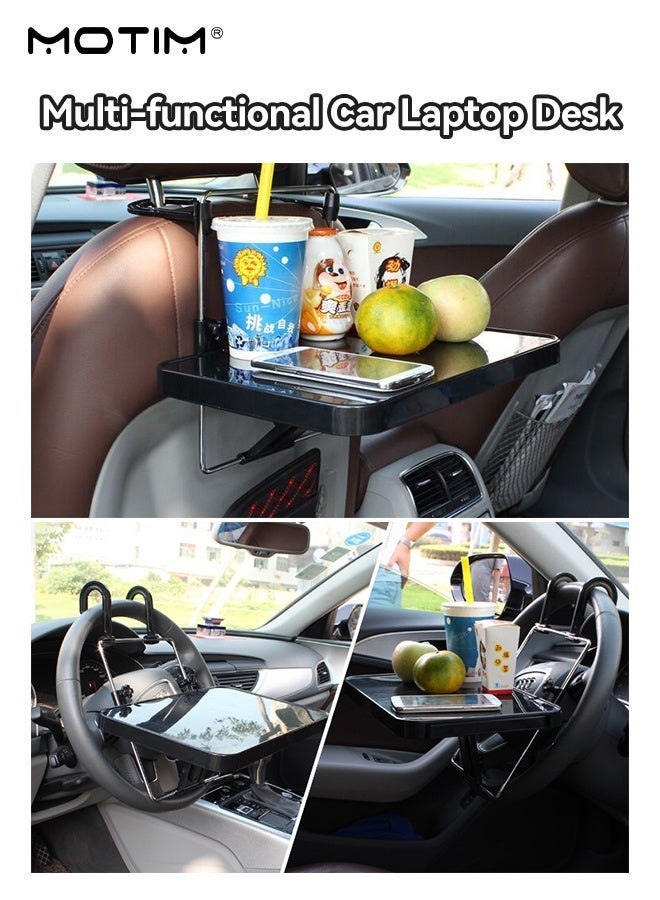 Motim Car Steering Wheel Tray, Multi-function Portable Car Table for Laptop, Food, Drinks, Kids Travel, Backseat Headrest Desk with Cup Holder - Image 2