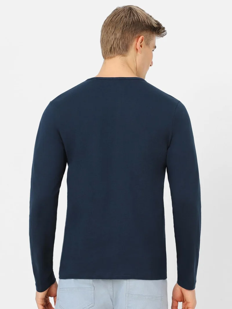 Urbano Fashion  Urbano Fashion Men's Navy Blue Solid Henley Neck Slim Fit Cotton T-Shirt for Men | Best Price UAE