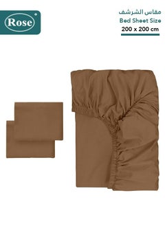 Rose Rose Luxurious Plain Fitted Sheet with Deep Pockets and Pillow Cases, Bed Sheet 3-Pieces Set, Soft & Cozy Microfiber Breathable and Cooling, King Size 200x200+38 cm, Brown  - Image 2