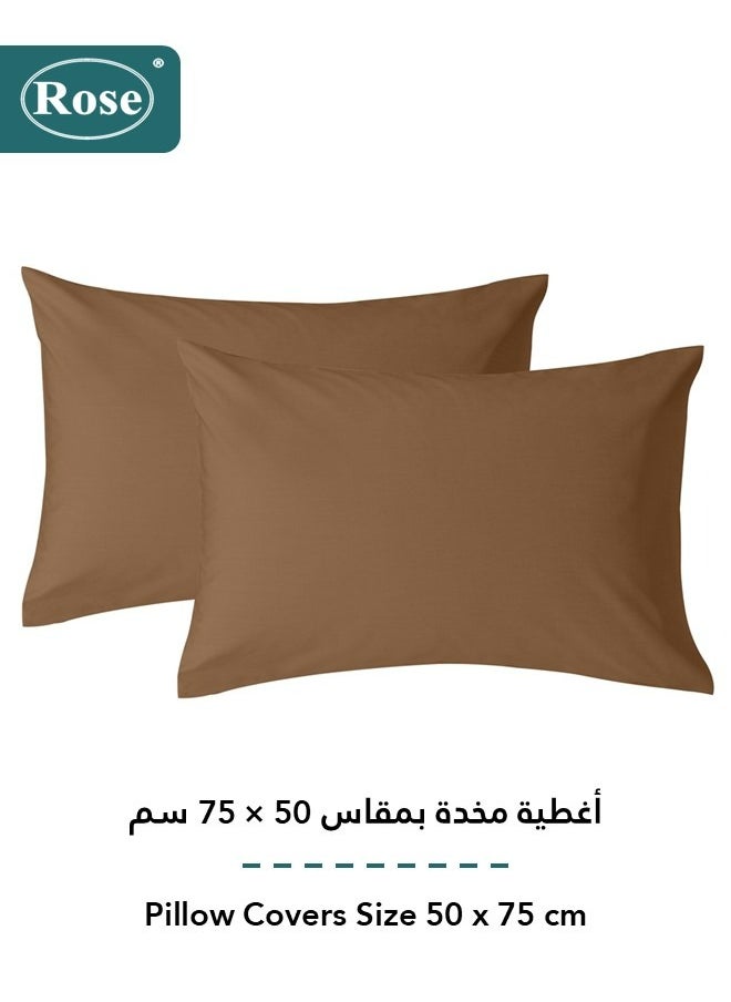 Rose - Rose Luxurious Plain Fitted Sheet with Deep Pockets and Pillow Cases, Bed Sheet 3-Pieces Set, Soft & Cozy Microfiber Breathable and Cooling, King Size 200x200+38 cm, Brown - Image 1