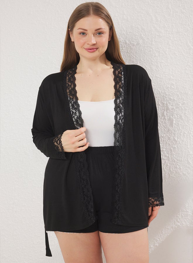 trendyol Black Lace Detail Viscose Knitting Dressing gown - Image 1