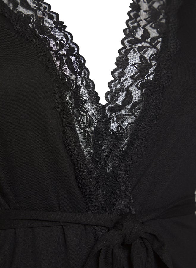 trendyol Black Lace Detail Viscose Knitting Dressing gown - Image 5