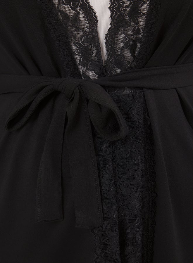trendyol Black Lace Detail Viscose Knitting Dressing gown - Image 3
