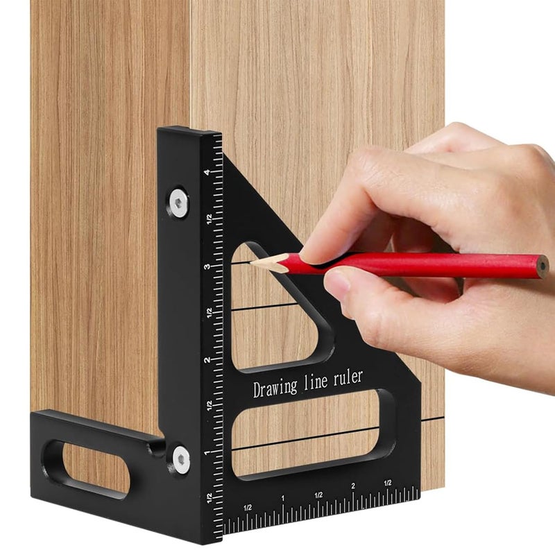Wisoqu 45 90 Degree Woodworking Square Protractor, Versatile Tool for Measuring, Aligning, and Marking with Sturdy Aluminum Alloy, Ideal for Engineers, Carpenters, and More (Black) - Image 2