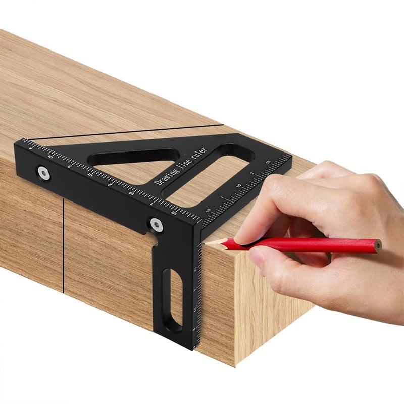 Wisoqu 45 90 Degree Woodworking Square Protractor, Versatile Tool for Measuring, Aligning, and Marking with Sturdy Aluminum Alloy, Ideal for Engineers, Carpenters, and More (Black) - Image 3
