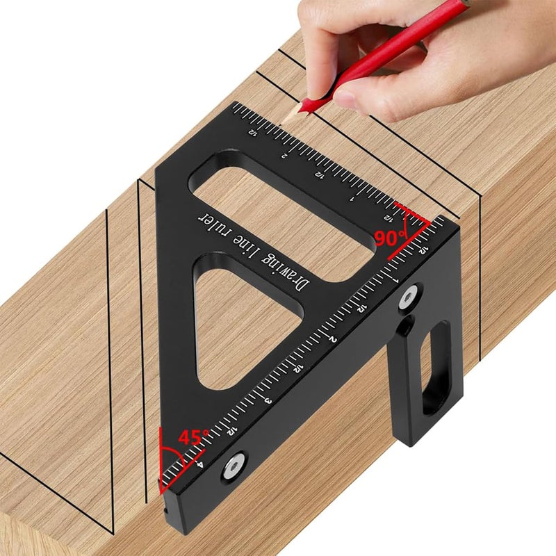 Wisoqu 45 90 Degree Woodworking Square Protractor, Versatile Tool for Measuring, Aligning, and Marking with Sturdy Aluminum Alloy, Ideal for Engineers, Carpenters, and More (Black) - Image 4
