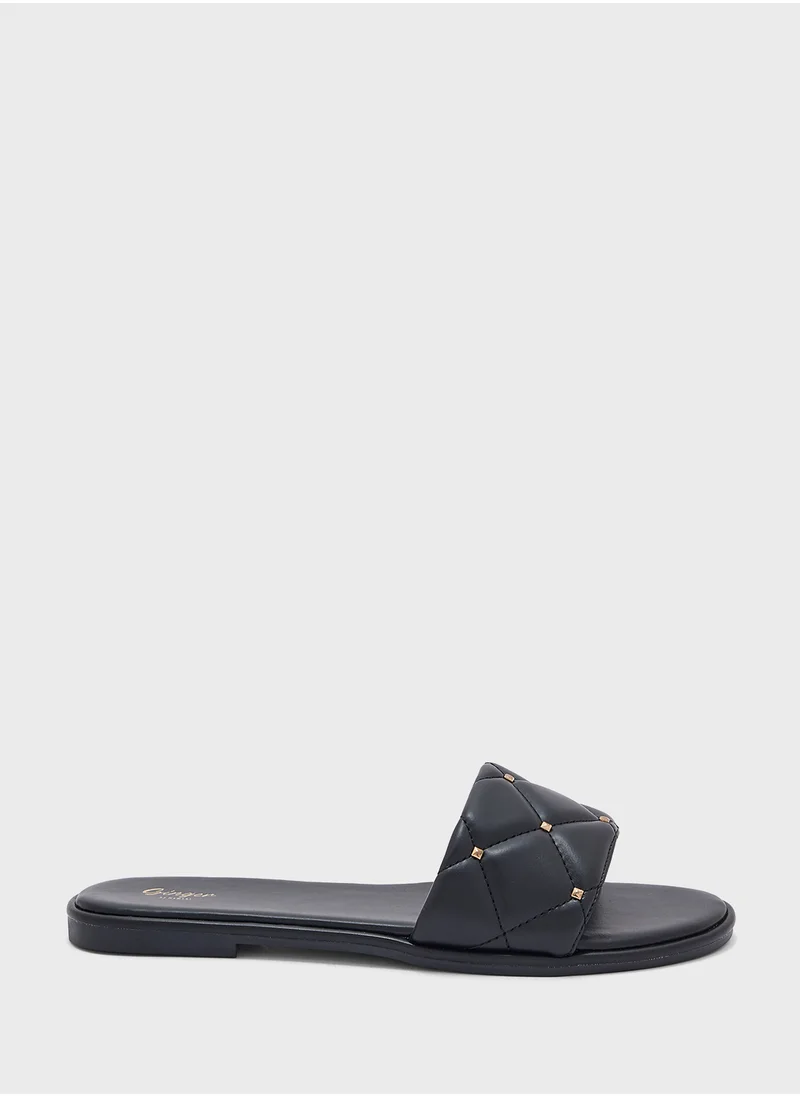 Ginger Stud Detail Quilted Flat Sandal