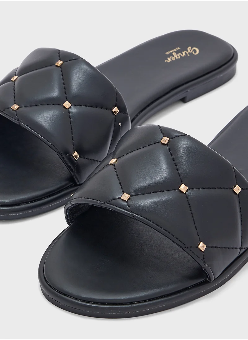Ginger Stud Detail Quilted Flat Sandal