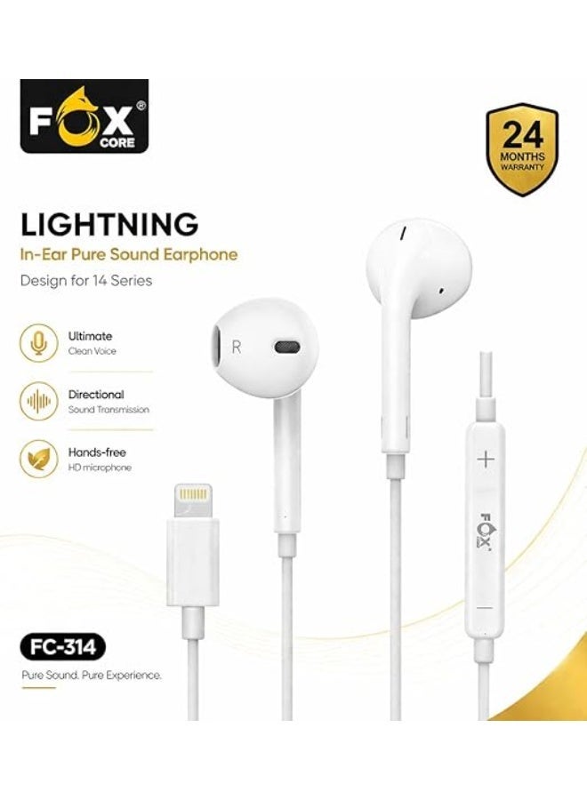 Fox Wired in-ear headphones compatible with iPhone 14, 13, 12, 11, XS, featuring strong noise cancellation and high quality. - Image 2