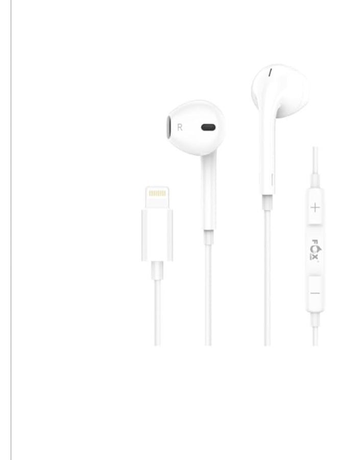 Fox Wired in-ear headphones compatible with iPhone 14, 13, 12, 11, XS, featuring strong noise cancellation and high quality. - Image 1