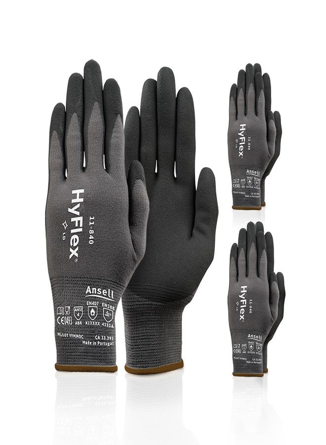 HyFlex Ansell HyFlex 11-840 Ergonomic Abrasion-Resistant Nylon Spandex Nitrile Coated Industrial Gloves for Automotive, Fabrication - Small (7) Grey (3 Pairs) - Image 1