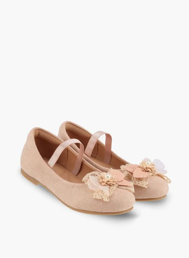 جونيورز Girls Floral Applique Ballerina Shoes