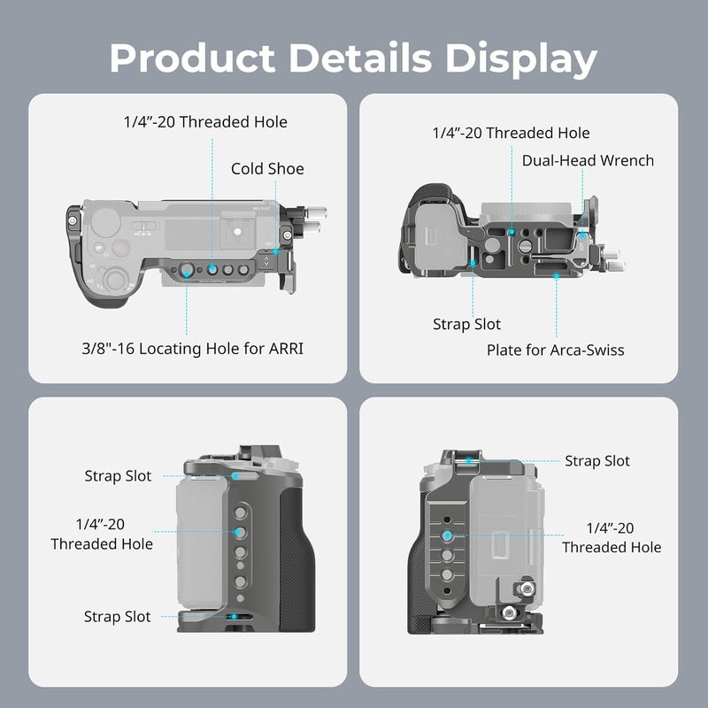 SMALLRIG ZV-E10 II HawkLock Quick Release Cage Kit for Sony ZV-E10 II with Cable Clamp for HDMI, Built-in Ergonomically Designed Silicone Handle, Quick-Release Plate for Arca, QD Socket - Image 2