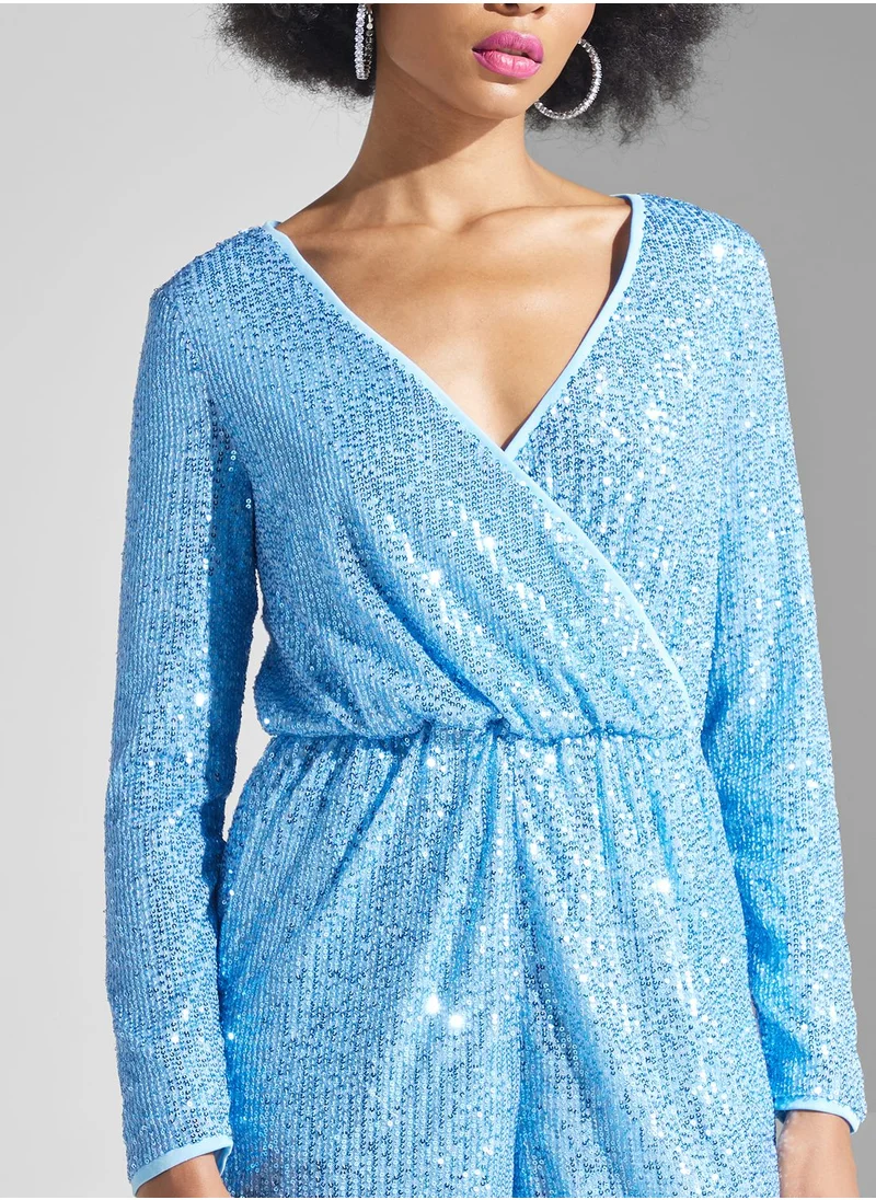 GLAMOROUS Surplice Neck Sequin Detail Playsuit