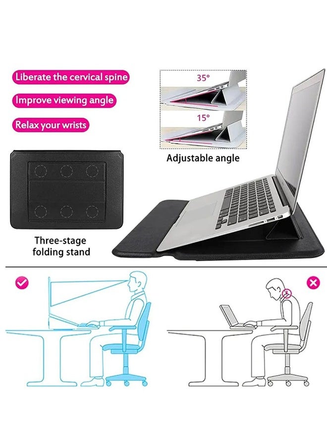 Generic - 3-in-1 Laptop Sleeve Protective PU Leather Tablet Case Waterproof Shockproof Magnetic Closure Adjustable Stand Built in Mouse Pad Lightweight Compatible with Microsoft Surface Laptop 5/4/3 13.5", MacBook Air 13.3"/13.6"/Pro 14.2" - Image 1
