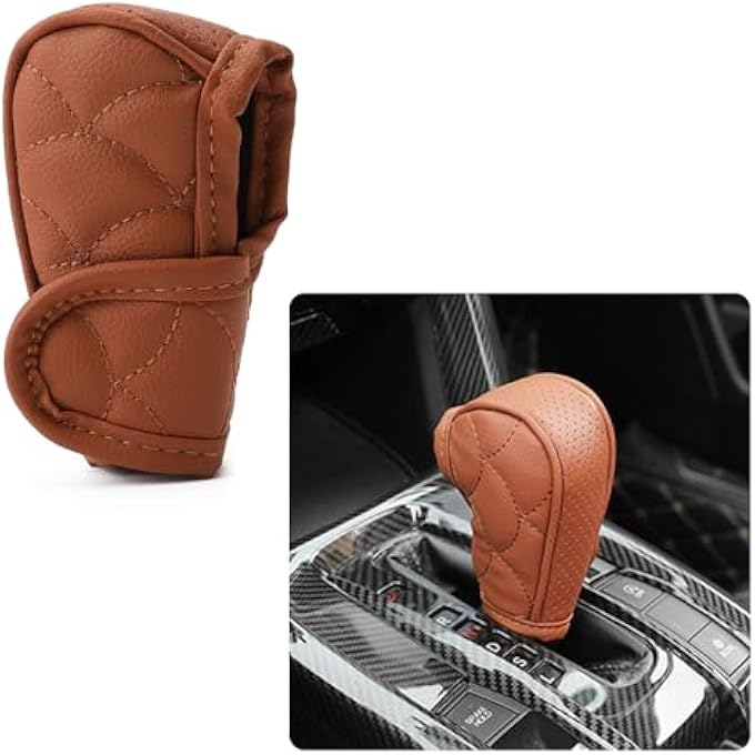rayihni Car Gear Shift CoverLeather Gear Shifter Cover for Protecting Stick Shift KnobUniversal Breathable Car Shifter Cover Car Interior Accessories for Most Cars Trucks SUVs Brown - Image 1
