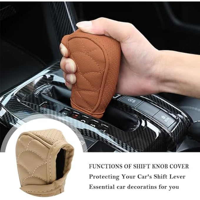 rayihni Car Gear Shift CoverLeather Gear Shifter Cover for Protecting Stick Shift KnobUniversal Breathable Car Shifter Cover Car Interior Accessories for Most Cars Trucks SUVs Brown - Image 4