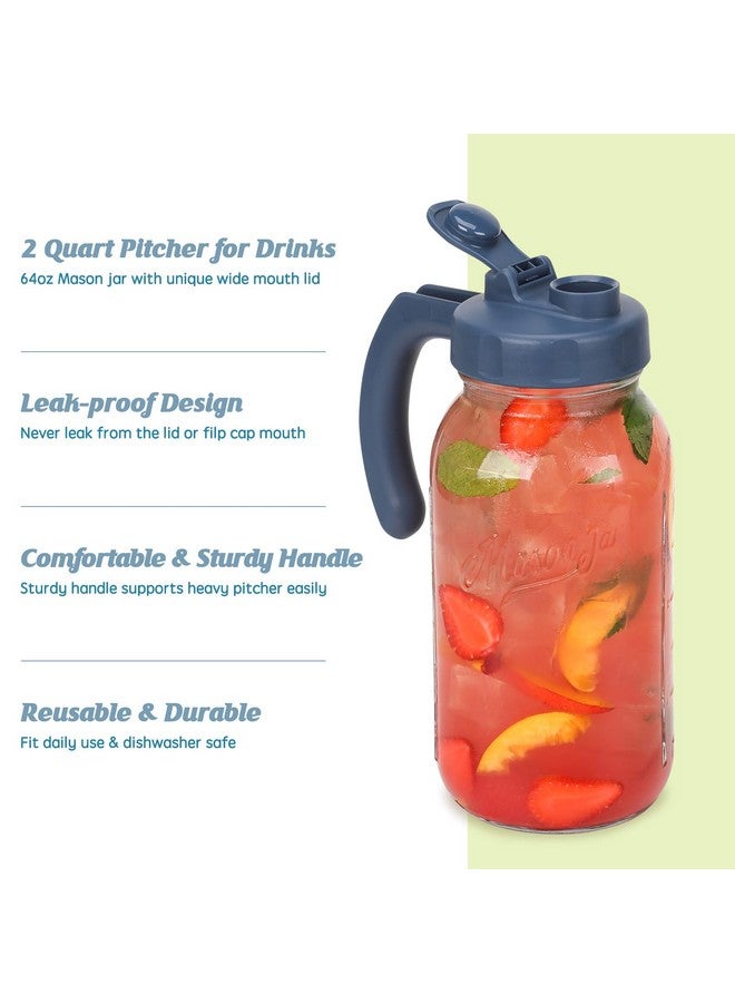 وليجيت إبريق زجاجي من سوليجت مع غطاء، فوهة واسعة، غطاء قابل للطي، فوهة صب مانعة للتسرب مع مقبض، 64 أونصة (2 كوارت / 1.9 لتر)، للشاي المشمس/الشاي المثلج/العصير/القهوة الباردة/الحليب - Image 3