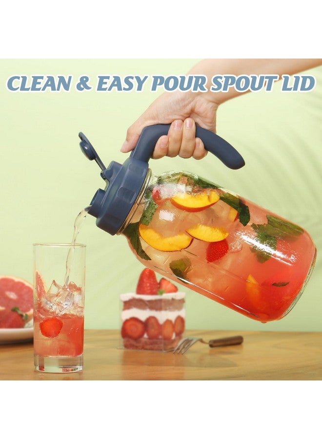 وليجيت إبريق زجاجي من سوليجت مع غطاء، فوهة واسعة، غطاء قابل للطي، فوهة صب مانعة للتسرب مع مقبض، 64 أونصة (2 كوارت / 1.9 لتر)، للشاي المشمس/الشاي المثلج/العصير/القهوة الباردة/الحليب - Image 1