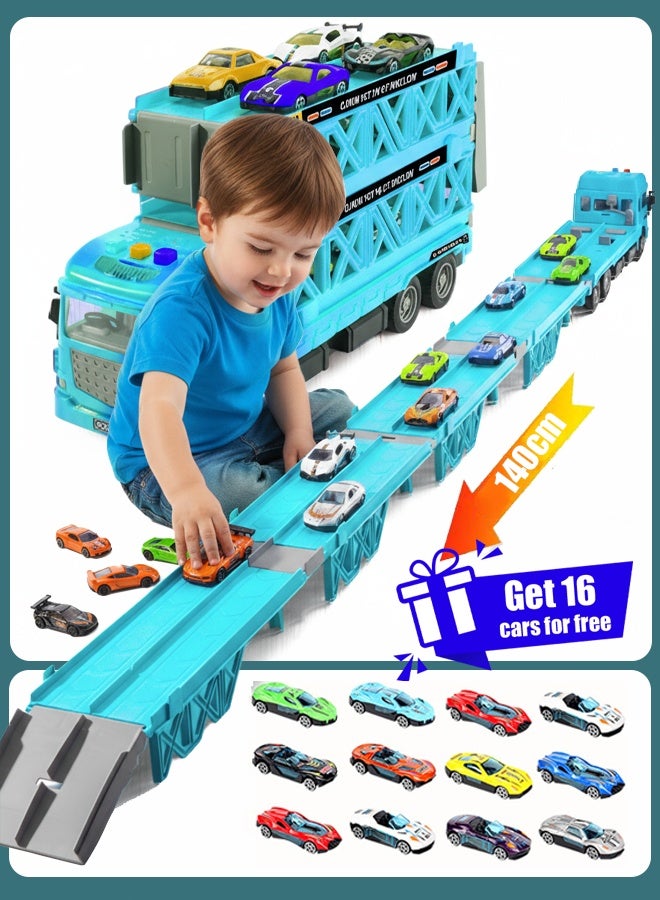 جودي بلاي لعبة سيارة سباق مع فتحات وقابلة للطي، لعبة حاملة سيارات النقل للأطفال الصغار، مجموعة ألعاب سيارات، لعبة حاوية مع 16 سبائك سيارات، مجموعة ألعاب سيارات للأطفال من عمر 3 سنوات فما فوق، بنين بنات - Image 1