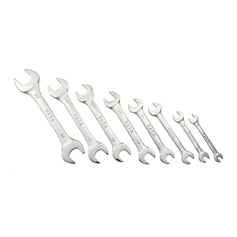 AGRICO TATA Chrome Vanadium Steel Open Jaw Spanner SetTool Kit Multipurpose Home Use and Professional Spanners Corrosion Resistant Chrome Plating DOE Jaw Spanners Silver Set of 8 - Image 2