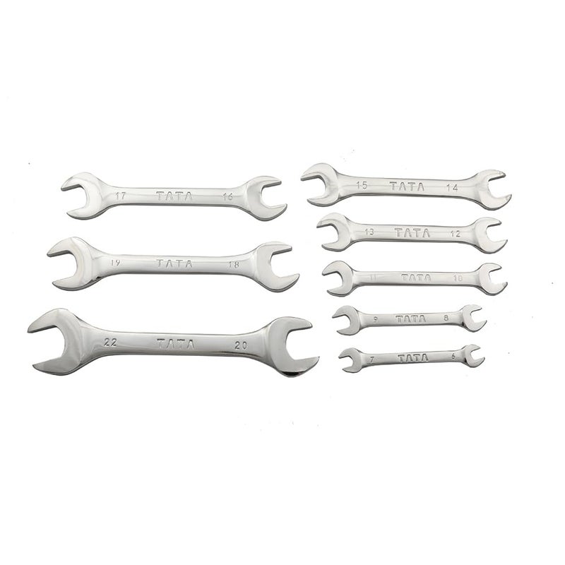 AGRICO TATA Chrome Vanadium Steel Open Jaw Spanner SetTool Kit Multipurpose Home Use and Professional Spanners Corrosion Resistant Chrome Plating DOE Jaw Spanners Silver Set of 8 - Image 1