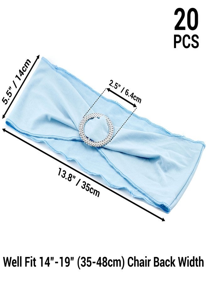 IFAMIO 20 Pcs Light Blue Chair Sashes with Buckles Bridal Stretch Spandex Chair Bands Elastic Bows Ties with Buckle for Wedding Party Birthday Graduation Banquet Event Decoration (Sky Blue) - Image 2