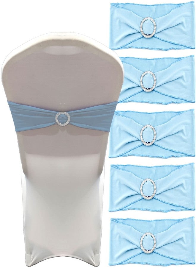 IFAMIO 20 Pcs Light Blue Chair Sashes with Buckles Bridal Stretch Spandex Chair Bands Elastic Bows Ties with Buckle for Wedding Party Birthday Graduation Banquet Event Decoration (Sky Blue) - Image 1