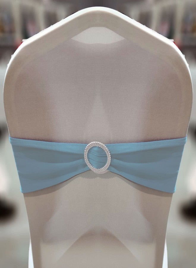 IFAMIO 20 Pcs Light Blue Chair Sashes with Buckles Bridal Stretch Spandex Chair Bands Elastic Bows Ties with Buckle for Wedding Party Birthday Graduation Banquet Event Decoration (Sky Blue) - Image 5