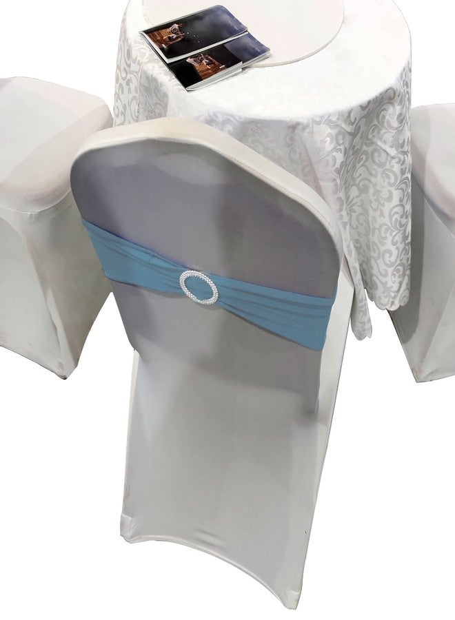 IFAMIO 20 Pcs Light Blue Chair Sashes with Buckles Bridal Stretch Spandex Chair Bands Elastic Bows Ties with Buckle for Wedding Party Birthday Graduation Banquet Event Decoration (Sky Blue) - Image 4