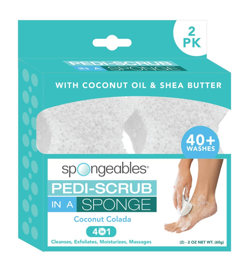 spongeables Spongables Pedi Scrub Foot Exfoliating 20+ Wash Sponge, Coconut Colada, 2 Count - Image 1