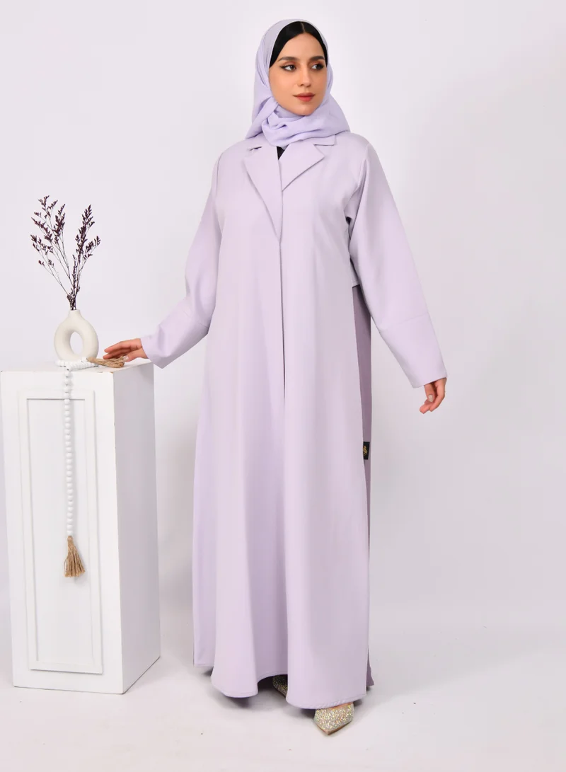 HAWRAA ABAYA Abaya, blazer abaya in light purple with dark purple overlay and pleats at the bottom of the abaya