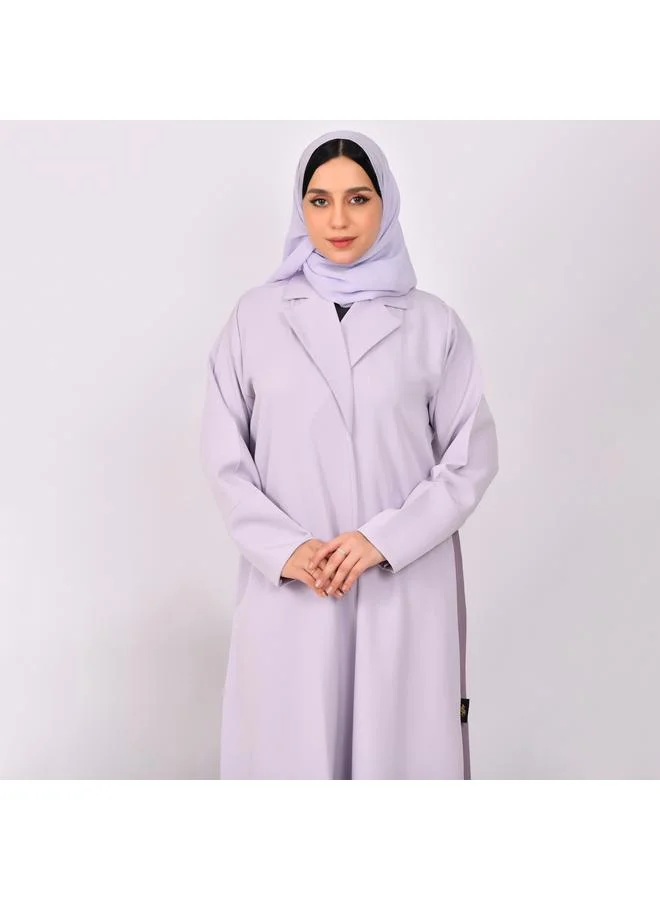 HAWRAA ABAYA Abaya, blazer abaya in light purple with dark purple overlay and pleats at the bottom of the abaya