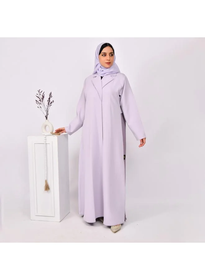 HAWRAA ABAYA Abaya, blazer abaya in light purple with dark purple overlay and pleats at the bottom of the abaya
