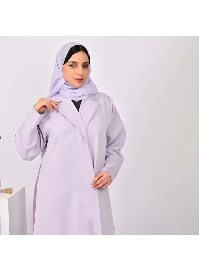 HAWRAA ABAYA Abaya, blazer abaya in light purple with dark purple overlay and pleats at the bottom of the abaya