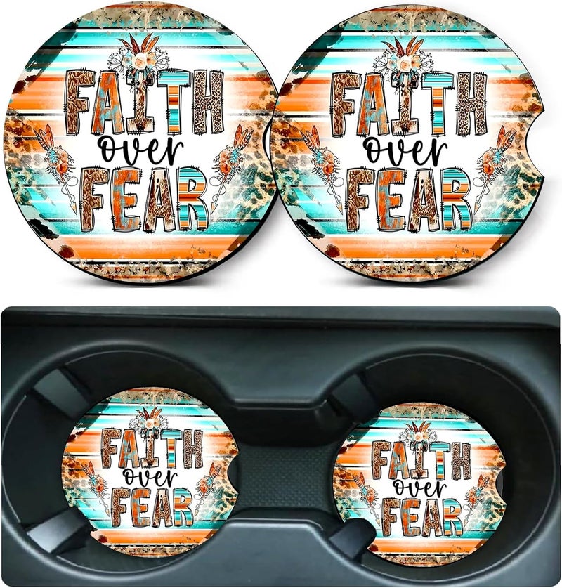 Ldntly Car Coasters for Cup Holders,2 Pack Christian Gifts Car Cup Holder Coasters,2.75" Universal Size Anti Slip Rubber Mat,Automotive Cup Holder Decal Decor Accessories,Walk by Faith Gifts for Women,Mom - Image 1