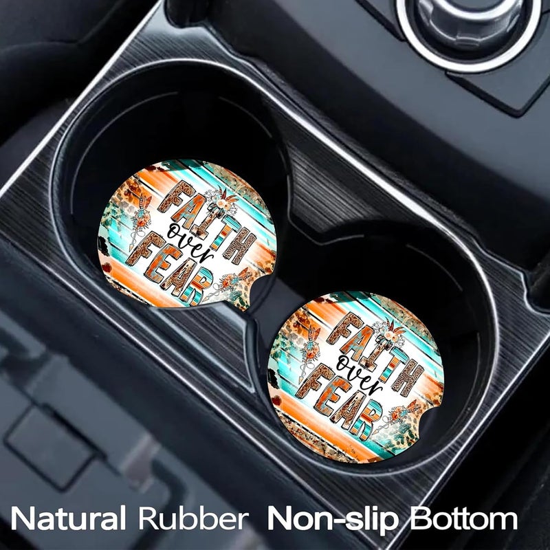 Ldntly Car Coasters for Cup Holders,2 Pack Christian Gifts Car Cup Holder Coasters,2.75" Universal Size Anti Slip Rubber Mat,Automotive Cup Holder Decal Decor Accessories,Walk by Faith Gifts for Women,Mom - Image 2