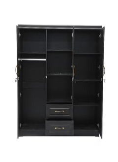 Generic 3-Door Wooden Wardrobe with Mirror, 135 x 45 x 185 cm,  Storage Cabinet with 2 Drawers BLACK  - Image 5