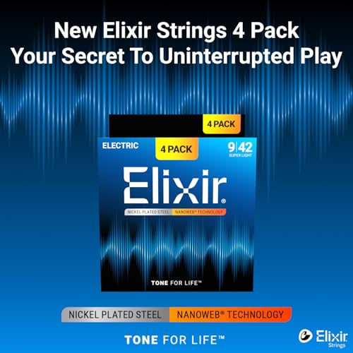 Elixir Strings Electric Guitar Strings Nickel Plated Steel with NANOWEB Technology LongestLasting Bright Tone with Comfortable Feel 4 Pack Super Light 942 - Image 3