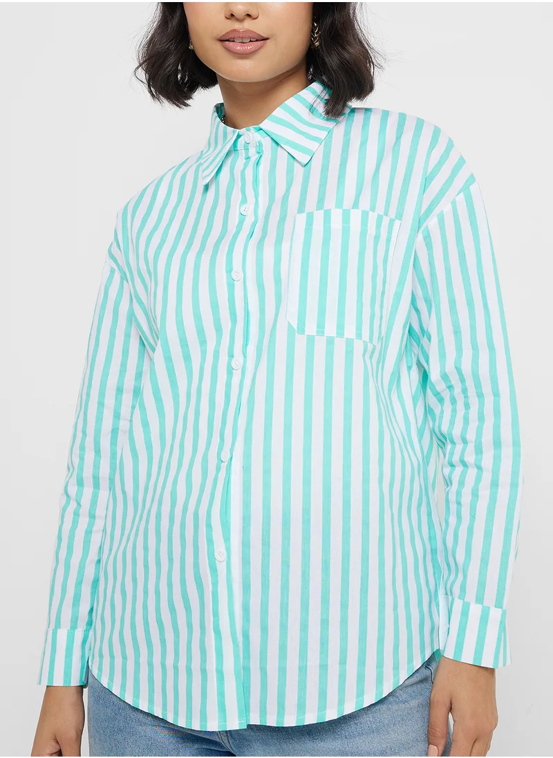 Ginger Oversize Fit Stripe Button Up Shirt