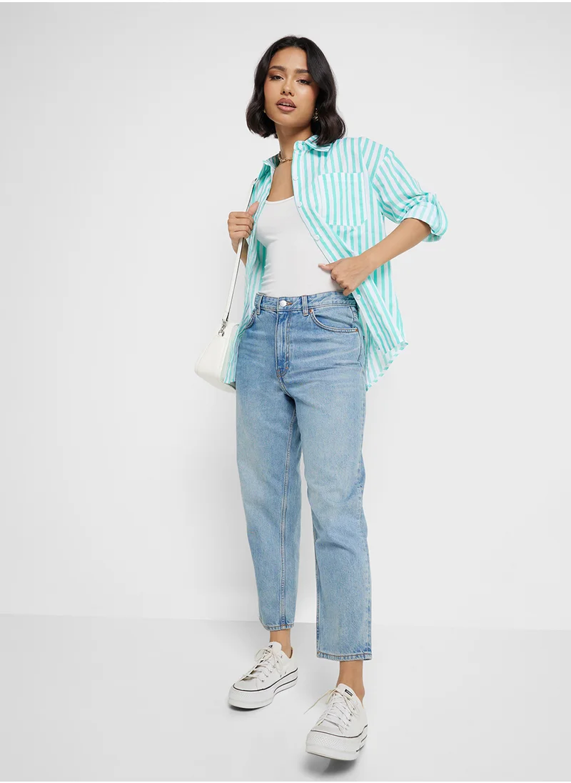 Ginger Oversize Fit Stripe Button Up Shirt