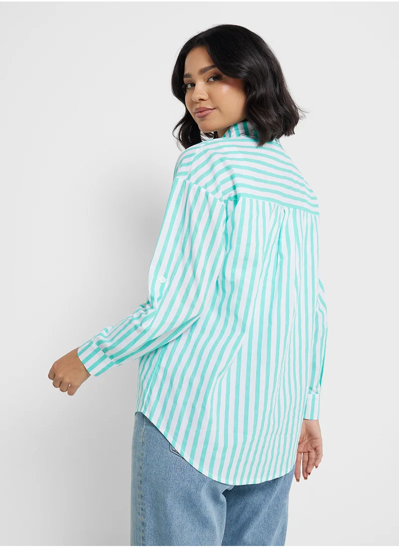 جينجر Oversize Fit Stripe Button Up Shirt