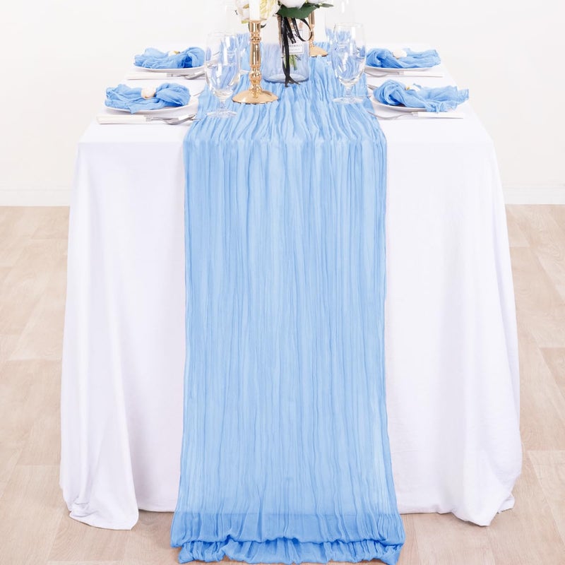 DeZerlor 4 Pack Christmas Table Runner Baby Blue Cheesecloth Table Runner Boho Gauze Table Runner 120 inches Long Winter Table Decor for Wedding Baby Boy Shower Xmas Party Decorations - Image 2