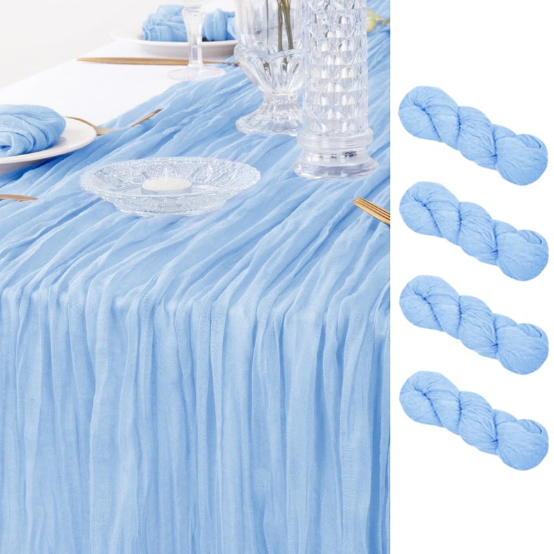 DeZerlor 4 Pack Christmas Table Runner Baby Blue Cheesecloth Table Runner Boho Gauze Table Runner 120 inches Long Winter Table Decor for Wedding Baby Boy Shower Xmas Party Decorations - Image 1